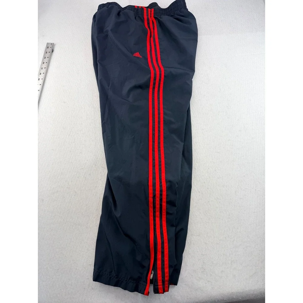 Adidas Mens Track Pants Black Red Stripe Mesh Lined Ankle Zip Large